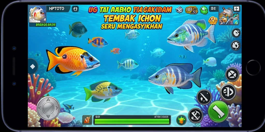 Tampilan gameplay HPTOTO yang seru dengan aksi menembak ikan.