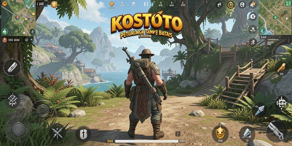 Tampilan gameplay KOSTOTO menunjukkan petualangan seru di dunia terbuka.