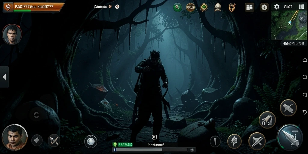 Screenshot gameplay PADI777 yang menampilkan suasana kegelapan dan ketegangan.