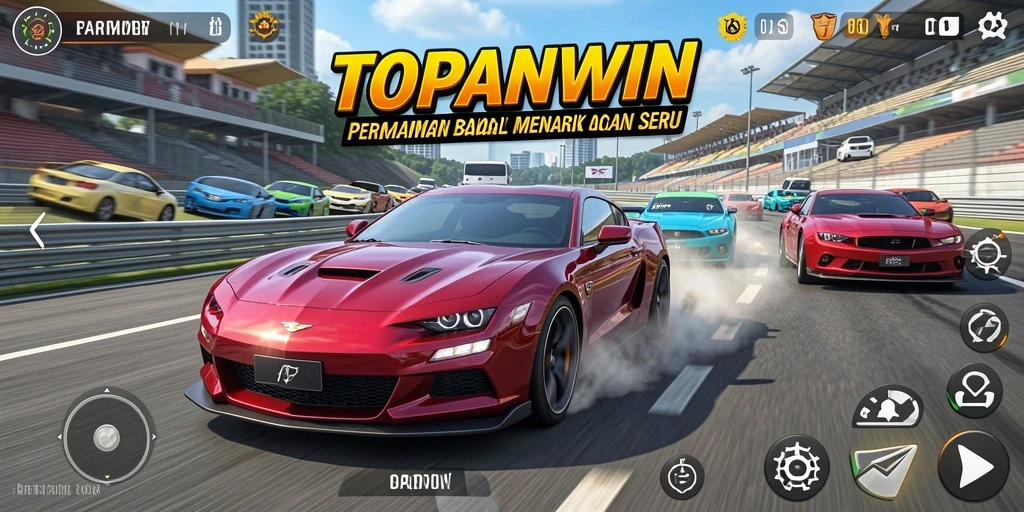 Gameplay balap seru di TOPANWIN dengan mobil cepat dan trek menantang.